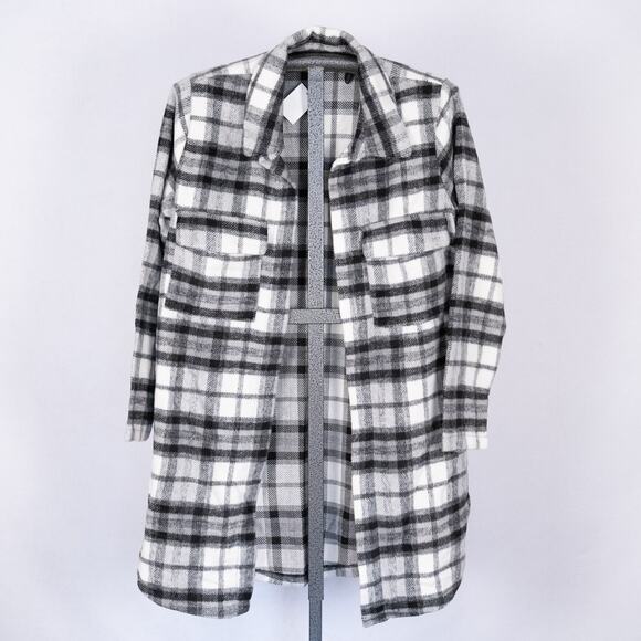 Nordstrom Melloday Women's Black & White Plaid Shacket MEDIUM Open Front 2% Wool - Picture 1 of 6
